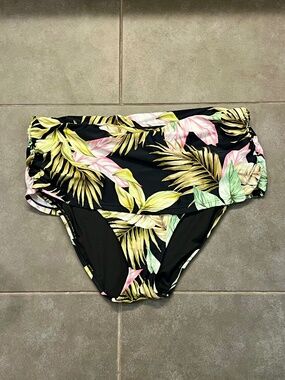 NWT Land’s End Full Coverage High Waist Swim Bottom Tropical Palm Leaf Large